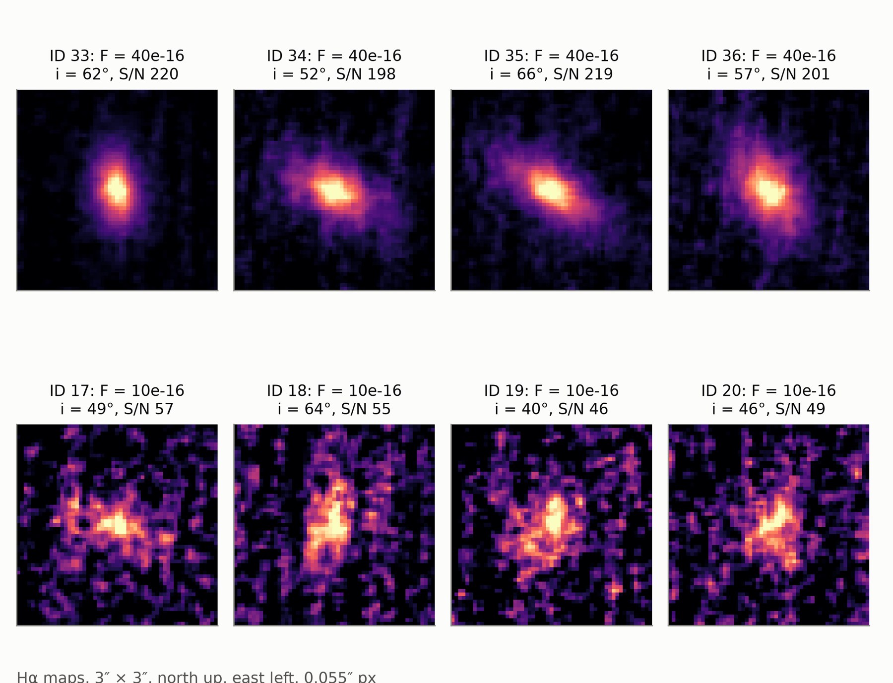 H-alpha emission-line maps of eight simulated disk galaxies reconstructed on the sky